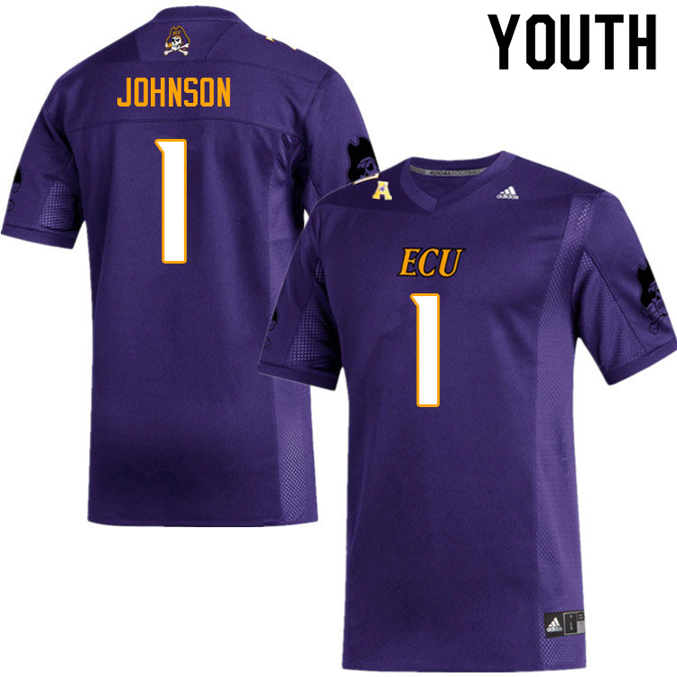 Youth #1 Jaylen Johnson ECU Pirates College Football Jerseys Sale-Purple